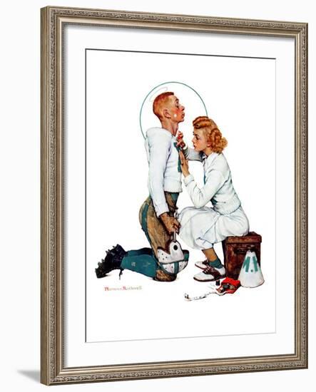 "Letter Sweater" (boy & girl), November 19,1938-Norman Rockwell-Framed Giclee Print