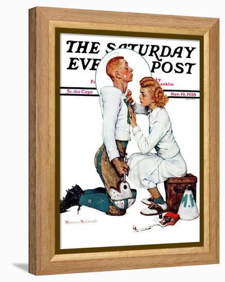 "Letter Sweater" (boy & girl) Saturday Evening Post Cover, November 19,1938-Norman Rockwell-Framed Premier Image Canvas