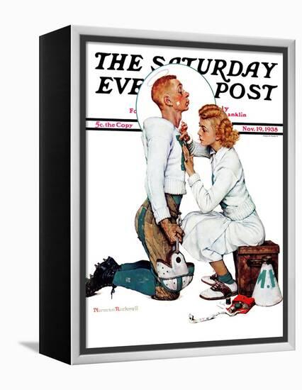 "Letter Sweater" (boy & girl) Saturday Evening Post Cover, November 19,1938-Norman Rockwell-Framed Premier Image Canvas