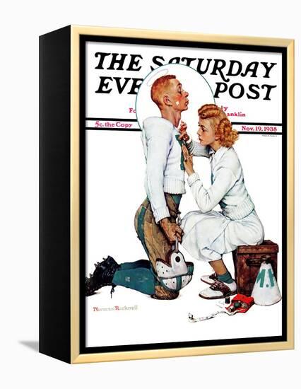 "Letter Sweater" (boy & girl) Saturday Evening Post Cover, November 19,1938-Norman Rockwell-Framed Premier Image Canvas