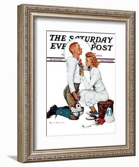 "Letter Sweater" (boy & girl) Saturday Evening Post Cover, November 19,1938-Norman Rockwell-Framed Giclee Print