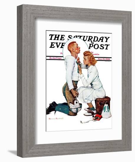 "Letter Sweater" (boy & girl) Saturday Evening Post Cover, November 19,1938-Norman Rockwell-Framed Giclee Print