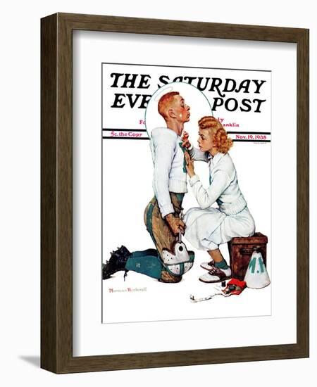 "Letter Sweater" (boy & girl) Saturday Evening Post Cover, November 19,1938-Norman Rockwell-Framed Giclee Print