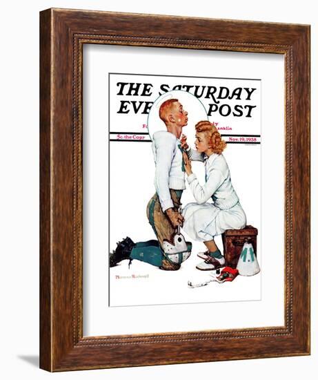 "Letter Sweater" (boy & girl) Saturday Evening Post Cover, November 19,1938-Norman Rockwell-Framed Giclee Print