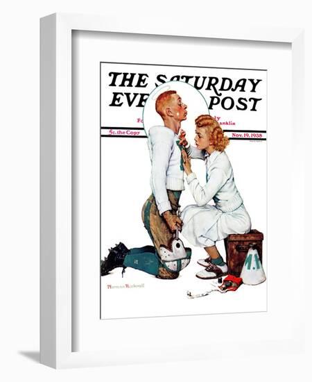 "Letter Sweater" (boy & girl) Saturday Evening Post Cover, November 19,1938-Norman Rockwell-Framed Giclee Print