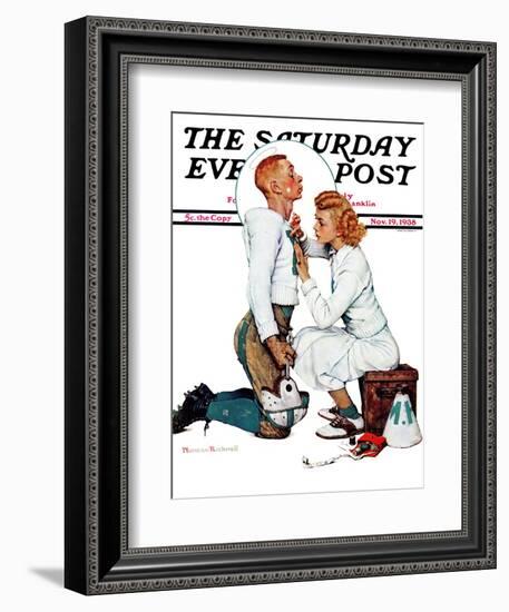 "Letter Sweater" (boy & girl) Saturday Evening Post Cover, November 19,1938-Norman Rockwell-Framed Giclee Print