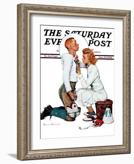 "Letter Sweater" (boy & girl) Saturday Evening Post Cover, November 19,1938-Norman Rockwell-Framed Giclee Print