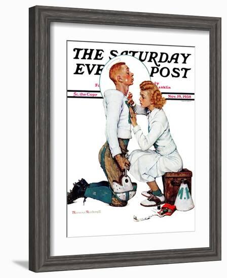 "Letter Sweater" (boy & girl) Saturday Evening Post Cover, November 19,1938-Norman Rockwell-Framed Giclee Print