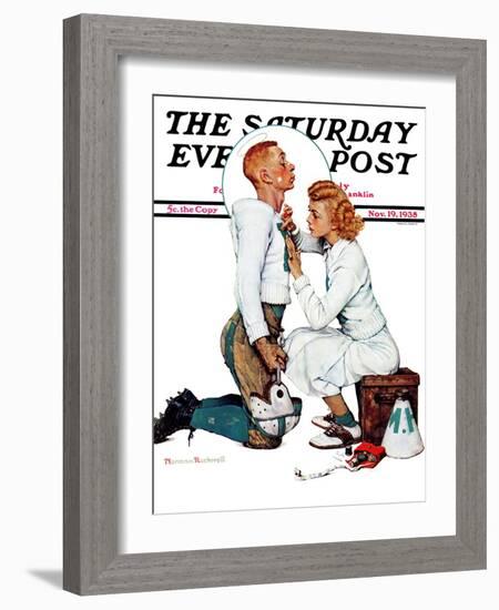 "Letter Sweater" (boy & girl) Saturday Evening Post Cover, November 19,1938-Norman Rockwell-Framed Giclee Print