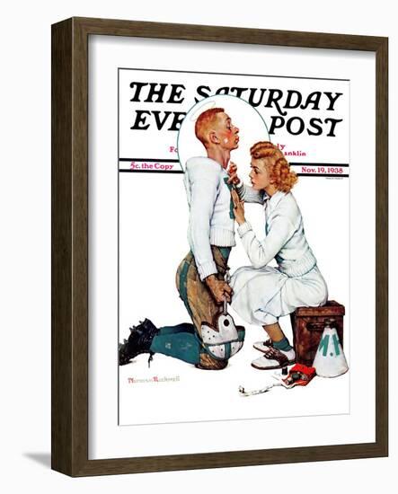 "Letter Sweater" (boy & girl) Saturday Evening Post Cover, November 19,1938-Norman Rockwell-Framed Giclee Print