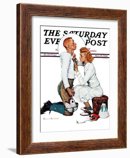 "Letter Sweater" (boy & girl) Saturday Evening Post Cover, November 19,1938-Norman Rockwell-Framed Giclee Print