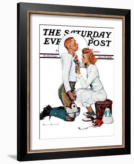 "Letter Sweater" (boy & girl) Saturday Evening Post Cover, November 19,1938-Norman Rockwell-Framed Giclee Print