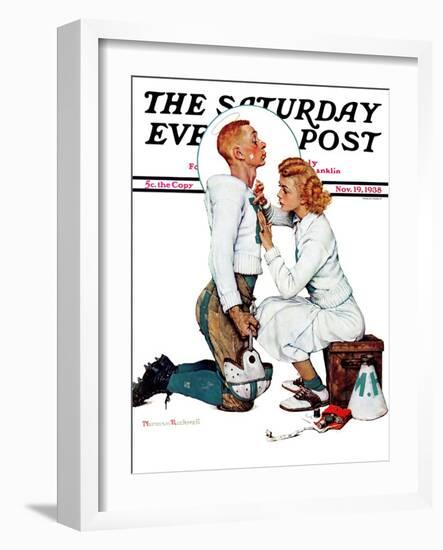 "Letter Sweater" (boy & girl) Saturday Evening Post Cover, November 19,1938-Norman Rockwell-Framed Giclee Print