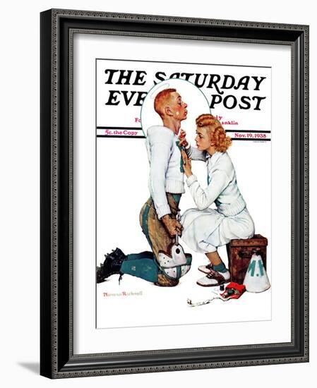 "Letter Sweater" (boy & girl) Saturday Evening Post Cover, November 19,1938-Norman Rockwell-Framed Giclee Print