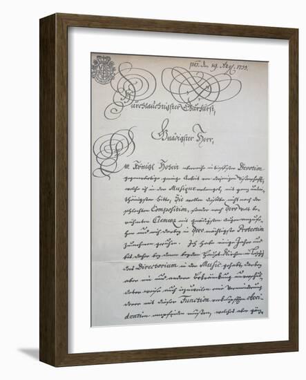 Letter to Prince of Saxony, Frederick Augustus Ii, Sent to Accompany the Mass in B Minor, Bwv 232-Johann Sebastian Bach-Framed Giclee Print