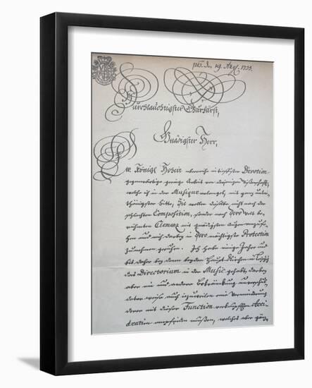 Letter to Prince of Saxony, Frederick Augustus Ii, Sent to Accompany the Mass in B Minor, Bwv 232-Johann Sebastian Bach-Framed Giclee Print