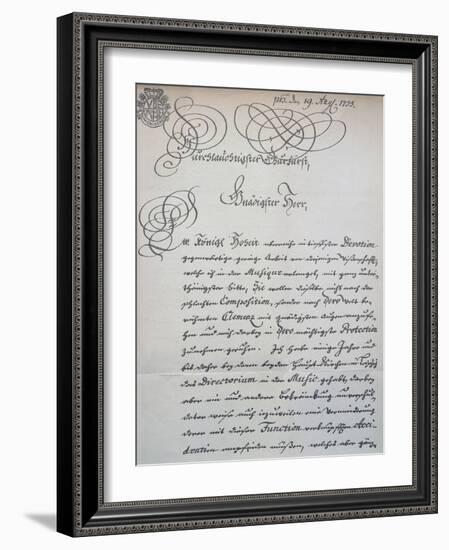 Letter to Prince of Saxony, Frederick Augustus Ii, Sent to Accompany the Mass in B Minor, Bwv 232-Johann Sebastian Bach-Framed Giclee Print