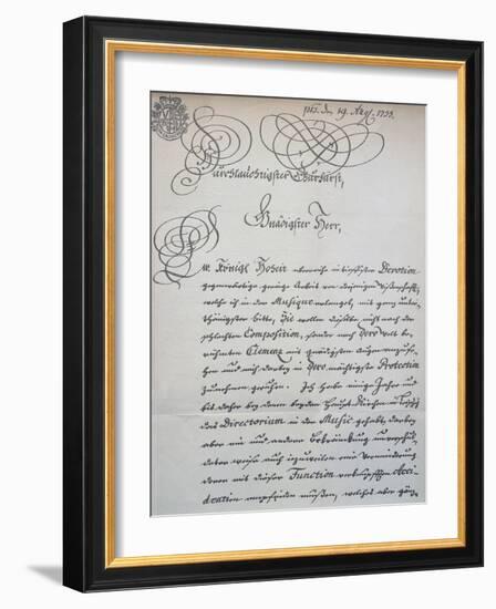 Letter to Prince of Saxony, Frederick Augustus Ii, Sent to Accompany the Mass in B Minor, Bwv 232-Johann Sebastian Bach-Framed Giclee Print