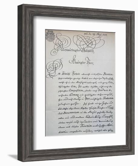 Letter to Prince of Saxony, Frederick Augustus Ii, Sent to Accompany the Mass in B Minor, Bwv 232-Johann Sebastian Bach-Framed Giclee Print