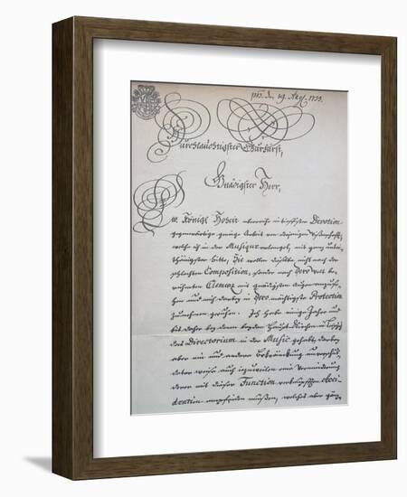 Letter to Prince of Saxony, Frederick Augustus Ii, Sent to Accompany the Mass in B Minor, Bwv 232-Johann Sebastian Bach-Framed Giclee Print