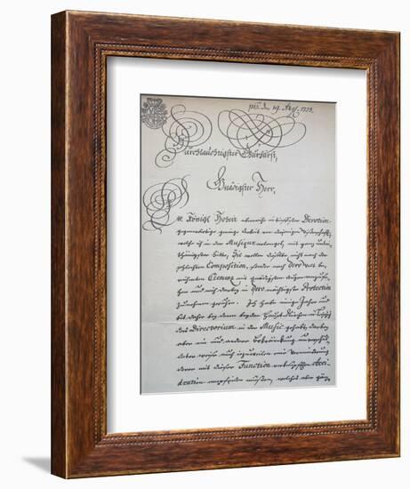 Letter to Prince of Saxony, Frederick Augustus Ii, Sent to Accompany the Mass in B Minor, Bwv 232-Johann Sebastian Bach-Framed Giclee Print