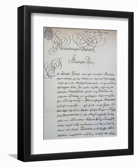 Letter to Prince of Saxony, Frederick Augustus Ii, Sent to Accompany the Mass in B Minor, Bwv 232-Johann Sebastian Bach-Framed Giclee Print