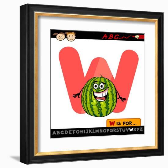 Letter W With Watermelon Cartoon Illustration-Igor Zakowski-Framed Art Print