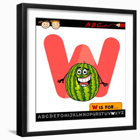 Letter W With Watermelon Cartoon Illustration-Igor Zakowski-Framed Premium Giclee Print