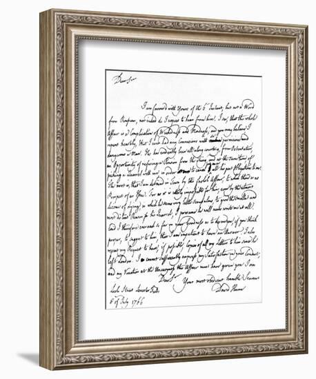 Letter Written by David Hume to Richard Davenport Referring to the Great Difficulties of His…-null-Framed Giclee Print