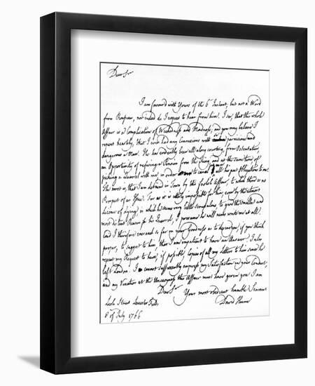 Letter Written by David Hume to Richard Davenport Referring to the Great Difficulties of His…-null-Framed Giclee Print