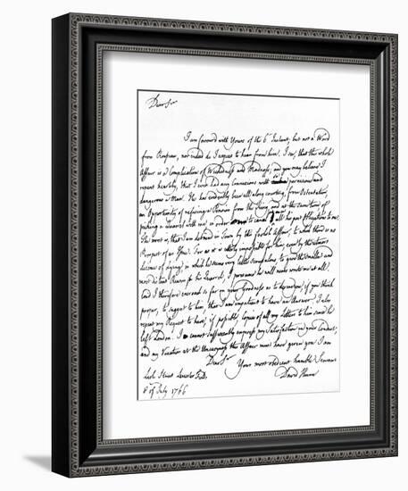 Letter Written by David Hume to Richard Davenport Referring to the Great Difficulties of His…-null-Framed Giclee Print