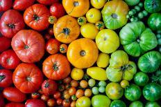 Fresh Heirloom Tomatoes Background, Organic Produce at a Farmer's Market. Tomatoes Rainbow.-Letterberry-Mounted Photographic Print