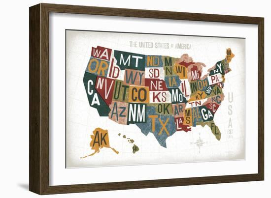Letterpress USA Map Warm-Michael Mullan-Framed Art Print