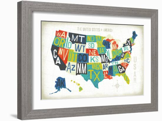 Letterpress USA Map-Michael Mullan-Framed Art Print