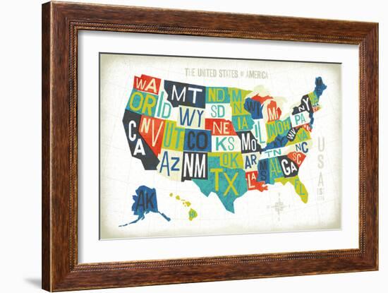 Letterpress USA Map-Michael Mullan-Framed Art Print