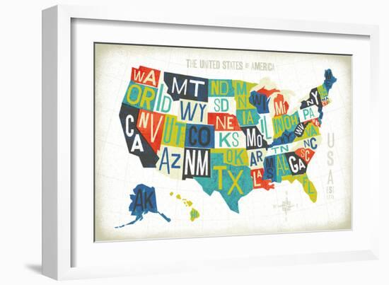 Letterpress USA Map-Michael Mullan-Framed Art Print