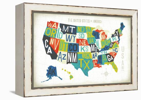 Letterpress USA Map-Michael Mullan-Framed Stretched Canvas