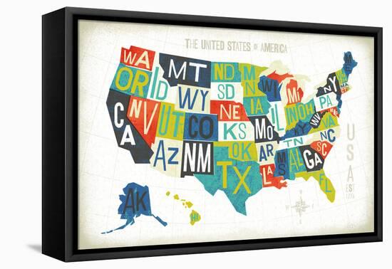 Letterpress USA Map-Michael Mullan-Framed Stretched Canvas