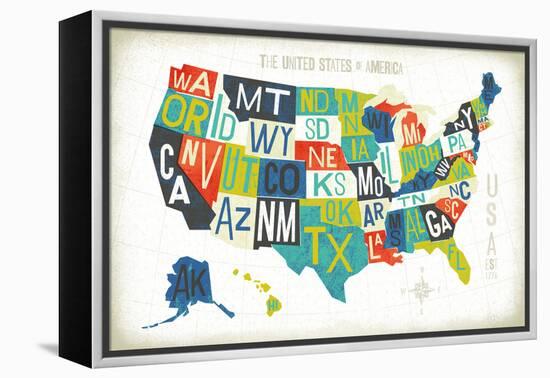 Letterpress USA Map-Michael Mullan-Framed Stretched Canvas