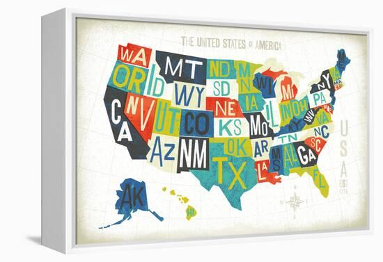 Letterpress USA Map-Michael Mullan-Framed Stretched Canvas