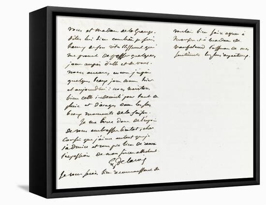 Lettre autographe signée à Berryer, Champrosay 14 Septembre 1862-Eugene Delacroix-Framed Premier Image Canvas