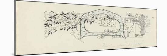 Lettre ornée  D , éléments architecturaux, oiseaux et branches d'arbres fruitiers-Emile Causé-Mounted Giclee Print