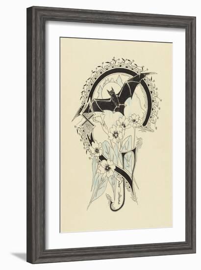 Lettre  ornée  G , avec une chauve-souris et des fleurs-Pierre Brun-Framed Giclee Print