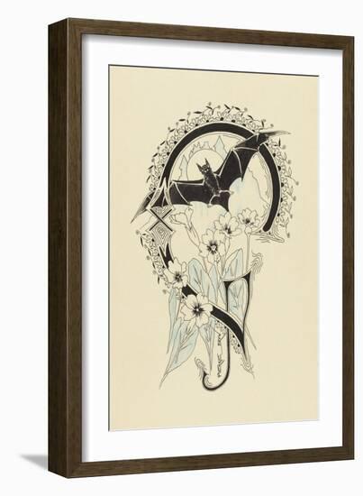 Lettre  ornée  G , avec une chauve-souris et des fleurs-Pierre Brun-Framed Giclee Print