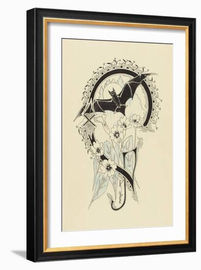 Lettre  ornée  G , avec une chauve-souris et des fleurs-Pierre Brun-Framed Giclee Print