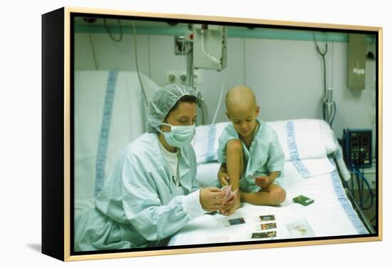 Leukaemia Patient & Mother Play Cards In Hospital-Geoff Tompkinson-Framed Premier Image Canvas