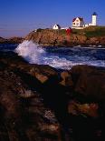 Surf Crashing on York Beach with Nubble Lighthouse in Background, Cape Neddick, USA-Levesque Kevin-Premier Image Canvas