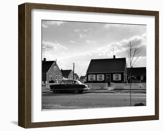 Levittown House and Nash Auto Belonging to Aircraft Worker Peggy Brown, Husband Ralph and Family-Walker Evans-Framed Photographic Print