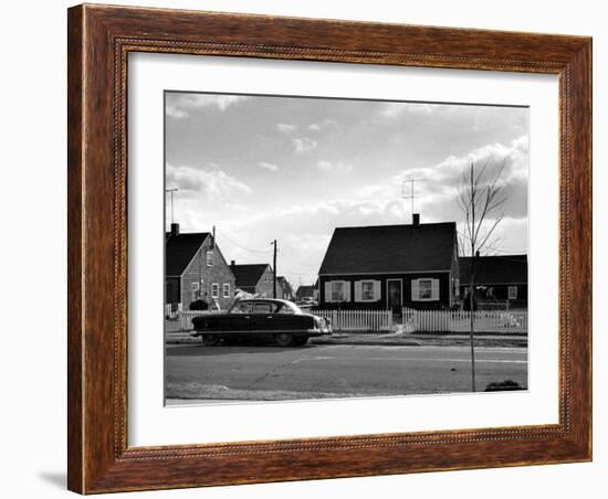 Levittown House and Nash Auto Belonging to Aircraft Worker Peggy Brown, Husband Ralph and Family-Walker Evans-Framed Photographic Print