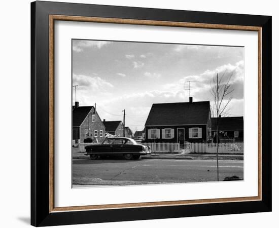 Levittown House and Nash Auto Belonging to Aircraft Worker Peggy Brown, Husband Ralph and Family-Walker Evans-Framed Photographic Print